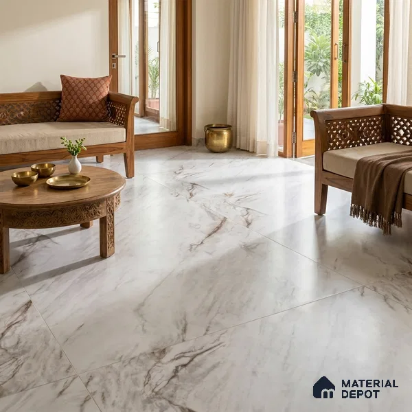Marble Calacatta Wall & Floor Tile TL 09628 Warm White 6 ft x 4 ft Matte Finish Vitrified Tile - 9 mm | 3 Random Designs | Suitable For Living Room, Bedroom, Dining Area | Adhesive and Spacers Must be Used During Installation