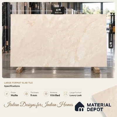 Marble Floor & Wall Tile TL 09629 Indo Beige Glit 6 ft x 4 ft Infinia Nutech Finish Vitrified Large Format Tile - 9 mm | 3 Random Design | Suitable For Living Room, Bedroom, Dining Area | Adhesive and Spacers Must be Used During Installation