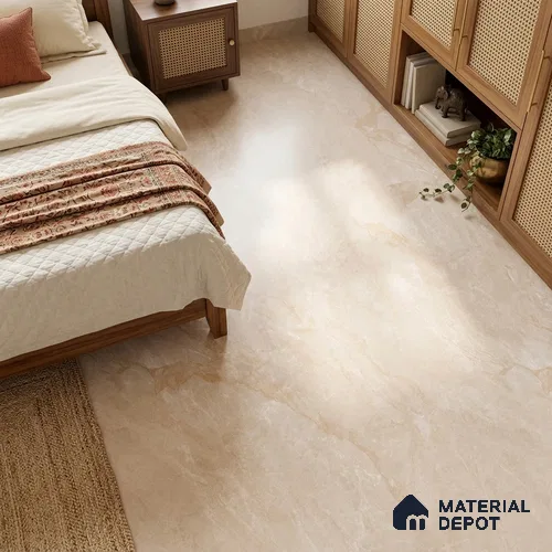 Marble Floor & Wall Tile TL 09629 Indo Beige Glit 6 ft x 4 ft Infinia Nutech Finish Vitrified Large Format Tile - 9 mm | 3 Random Design | Suitable For Living Room, Bedroom, Dining Area | Adhesive and Spacers Must be Used During Installation