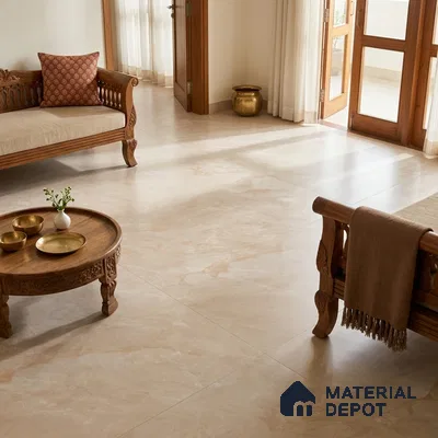 Marble Floor & Wall Tile TL 09629 Indo Beige Glit 6 ft x 4 ft Infinia Nutech Finish Vitrified Large Format Tile - 9 mm | 3 Random Design | Suitable For Living Room, Bedroom, Dining Area | Adhesive and Spacers Must be Used During Installation