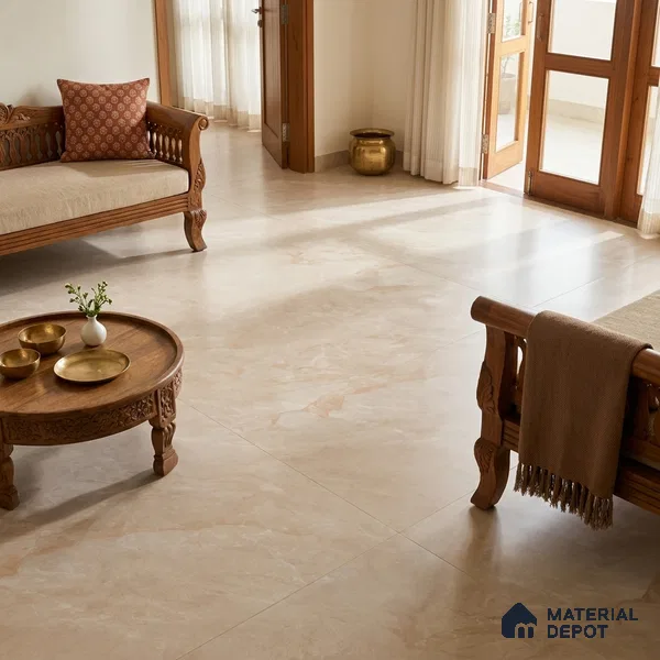 Marble Floor & Wall Tile TL 09629 Indo Beige Glit 6 ft x 4 ft Infinia Nutech Finish Vitrified Large Format Tile - 9 mm | 3 Random Design | Suitable For Living Room, Bedroom, Dining Area | Adhesive and Spacers Must be Used During Installation