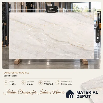 Marble Crema Marfil Wall & Floor Tile TL 09630 Ivory Beige 6 ft x 4 ft Matte Finish Vitrified Tile - 9 mm | 3 Random Designs | Suitable For Living Room, Bedroom, Dining Area | Adhesive and Spacers Must be Used During Installation