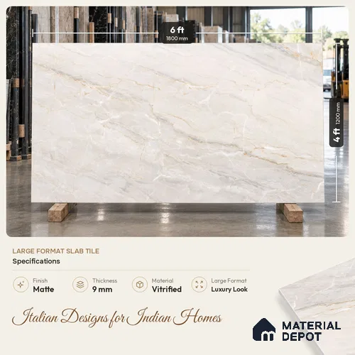 Marble Floor & Wall Tile TL 09630 Ariz Crema Glit 6 ft x 4 ft Nutech Finish Vitrified Large Format Tile - 9 mm | 3 Random Design | Suitable For Living Room, Bedroom, Dining Area | Adhesive and Spacers Must be Used During Installation