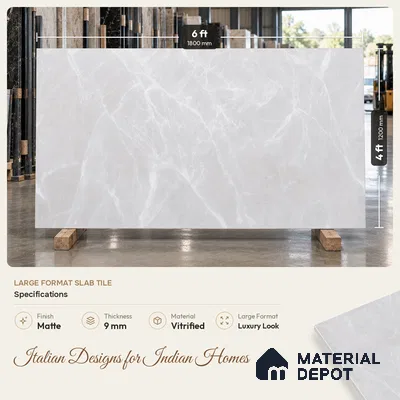 Marble Floor & Wall Tile TL 09631 Alvery Bianco 6 ft x 4 ft Nutech Finish Vitrified Large Format Tile - 9 mm | 2 Random Design | Suitable For Living Room, Bedroom, Dining Area | Adhesive and Spacers Must be Used During Installation