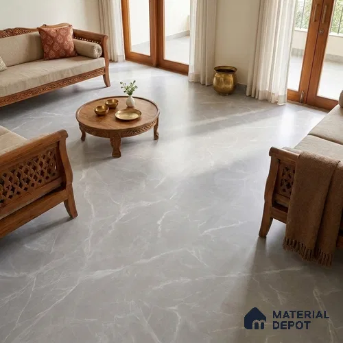 Marble Floor & Wall Tile TL 09631 Alvery Bianco 6 ft x 4 ft Nutech Finish Vitrified Large Format Tile - 9 mm | 2 Random Design | Suitable For Living Room, Bedroom, Dining Area | Adhesive and Spacers Must be Used During Installation