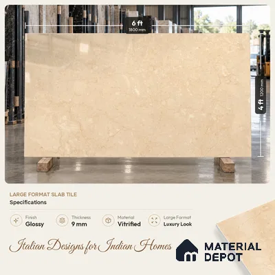 Marble Floor & Wall Tile TL 09632 Elite Marfil Beige 6 ft x 4 ft Infinia Finish Vitrified Large Format Tile - 9 mm | 2 Random Design | Suitable For Living Room, Bedroom, Dining Area | Adhesive and Spacers Must be Used During Installation