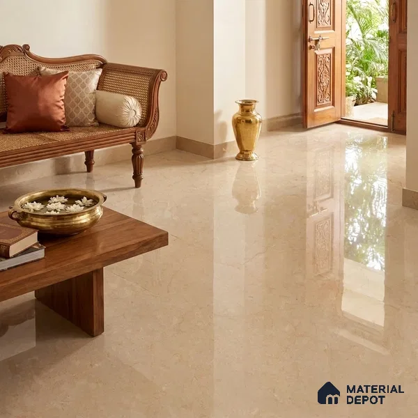 Marble Floor & Wall Tile TL 09632 Elite Marfil Beige 6 ft x 4 ft Infinia Finish Vitrified Large Format Tile - 9 mm | 2 Random Design | Suitable For Living Room, Bedroom, Dining Area | Adhesive and Spacers Must be Used During Installation