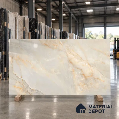 Marble Floor & Wall Tile TL 09633 Selva Onyx Crema 6 ft x 4 ft Infinia Finish Vitrified Large Format Tile - 9 mm | 3 Random Design | Suitable For Living Room, Bedroom, Dining Area | Adhesive and Spacers Must be Used During Installation
