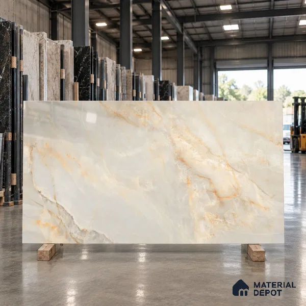 Marble Floor & Wall Tile TL 09633 Selva Onyx Crema 6 ft x 4 ft Infinia Finish Vitrified Large Format Tile - 9 mm | 3 Random Design | Suitable For Living Room, Bedroom, Dining Area | Adhesive and Spacers Must be Used During Installation