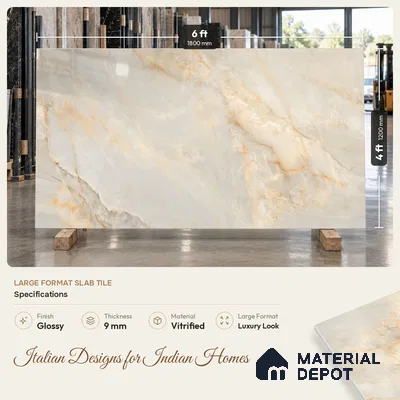 Marble Floor & Wall Tile TL 09633 Selva Onyx Crema 6 ft x 4 ft Infinia Finish Vitrified Large Format Tile - 9 mm | 3 Random Design | Suitable For Living Room, Bedroom, Dining Area | Adhesive and Spacers Must be Used During Installation