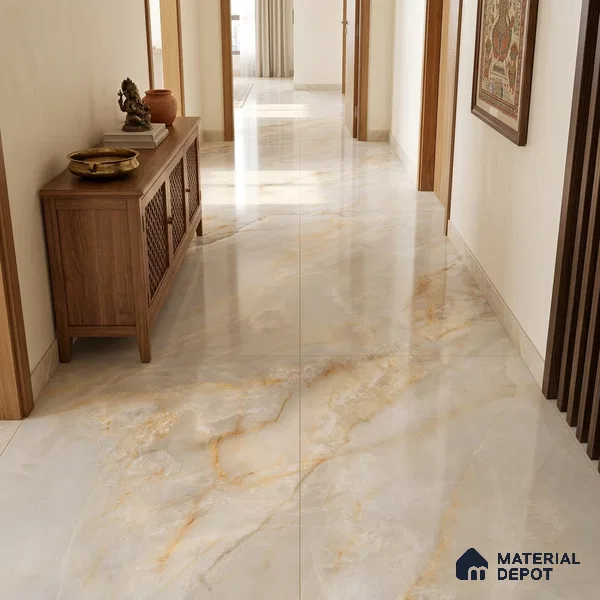 Marble Floor & Wall Tile TL 09633 Selva Onyx Crema 6 ft x 4 ft Infinia Finish Vitrified Large Format Tile - 9 mm | 3 Random Design | Suitable For Living Room, Bedroom, Dining Area | Adhesive and Spacers Must be Used During Installation