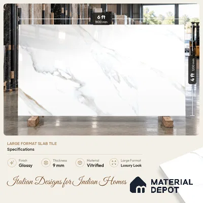 Marble Floor & Wall Tile TL 09634 Rocco White 6 ft x 4 ft Infinia Finish Vitrified Large Format Tile - 9 mm | 3 Random Design | Suitable For Living Room, Bedroom, Dining Area | Adhesive and Spacers Must be Used During Installation