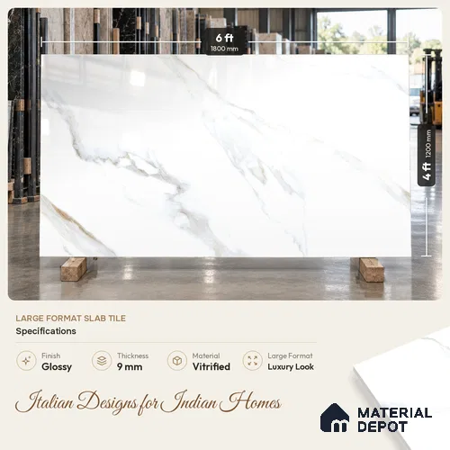 Marble Floor & Wall Tile TL 09634 Rocco White 6 ft x 4 ft Infinia Finish Vitrified Large Format Tile - 9 mm | 3 Random Design | Suitable For Living Room, Bedroom, Dining Area | Adhesive and Spacers Must be Used During Installation