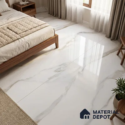 Marble Floor & Wall Tile TL 09634 Rocco White 6 ft x 4 ft Infinia Finish Vitrified Large Format Tile - 9 mm | 3 Random Design | Suitable For Living Room, Bedroom, Dining Area | Adhesive and Spacers Must be Used During Installation
