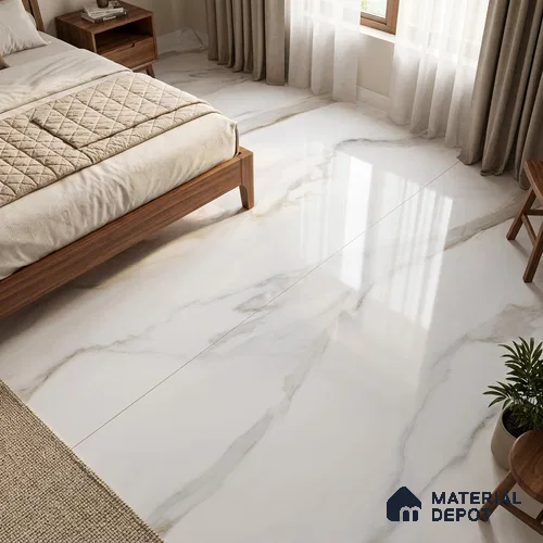 Marble Floor & Wall Tile TL 09634 Rocco White 6 ft x 4 ft Infinia Finish Vitrified Large Format Tile - 9 mm | 3 Random Design | Suitable For Living Room, Bedroom, Dining Area | Adhesive and Spacers Must be Used During Installation