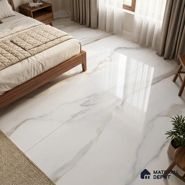 Marble Floor & Wall Tile TL 09634 Rocco White 6 ft x 4 ft Infinia Finish Vitrified Large Format Tile - 9 mm | 3 Random Design | Suitable For Living Room, Bedroom, Dining Area | Adhesive and Spacers Must be Used During Installation