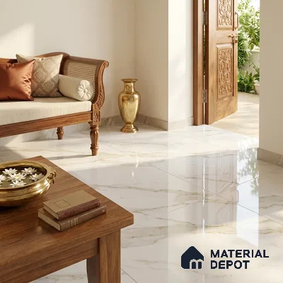 Marble Floor & Wall Tile TL 09634 Rocco White 6 ft x 4 ft Infinia Finish Vitrified Large Format Tile - 9 mm | 3 Random Design | Suitable For Living Room, Bedroom, Dining Area | Adhesive and Spacers Must be Used During Installation