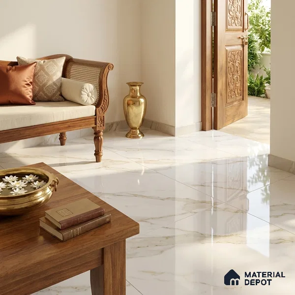 Marble Floor & Wall Tile TL 09634 Rocco White 6 ft x 4 ft Infinia Finish Vitrified Large Format Tile - 9 mm | 3 Random Design | Suitable For Living Room, Bedroom, Dining Area | Adhesive and Spacers Must be Used During Installation