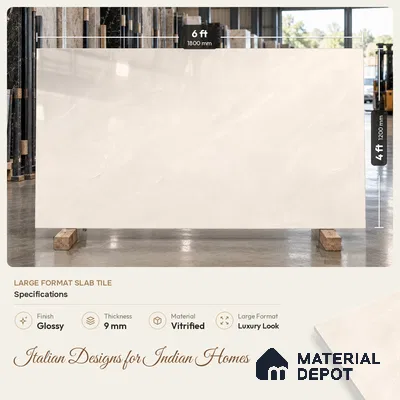 Marble Floor & Wall Tile TL 09636 Versatile Beige 6 ft x 4 ft Infinia Finish Vitrified Large Format Tile - 9 mm | 3 Random Design | Suitable For Living Room, Bedroom, Dining Area | Adhesive and Spacers Must be Used During Installation