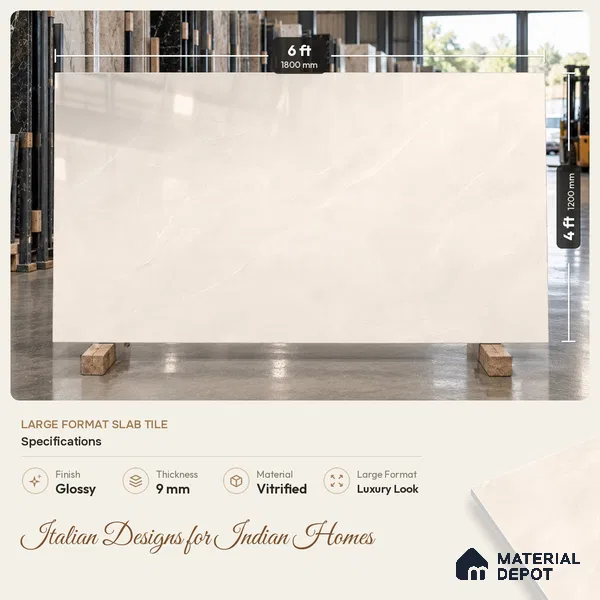 Marble Floor & Wall Tile TL 09636 Versatile Beige 6 ft x 4 ft Infinia Finish Vitrified Large Format Tile - 9 mm | 3 Random Design | Suitable For Living Room, Bedroom, Dining Area | Adhesive and Spacers Must be Used During Installation