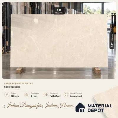 Marble Floor & Wall Tile TL 09639 Forza Caramel 6 ft x 4 ft Infinia Finish Vitrified Large Format Tile - 9 mm | 3 Random Design | Suitable For Living Room, Bedroom, Dining Area | Adhesive and Spacers Must be Used During Installation