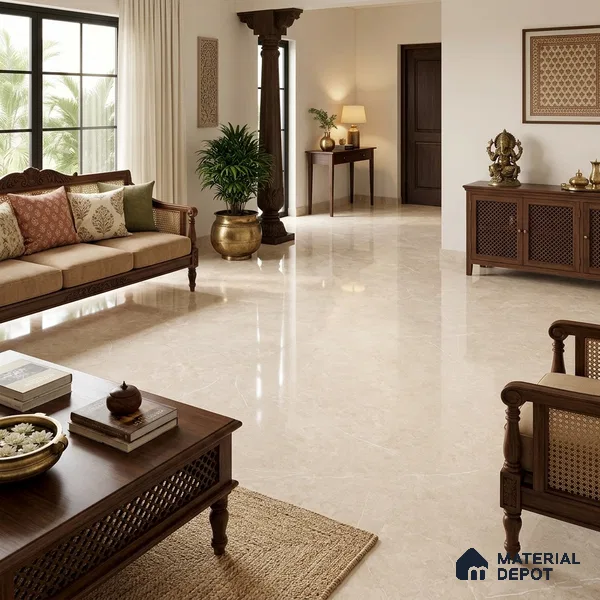 Marble Floor & Wall Tile TL 09639 Forza Caramel 6 ft x 4 ft Infinia Finish Vitrified Large Format Tile - 9 mm | 3 Random Design | Suitable For Living Room, Bedroom, Dining Area | Adhesive and Spacers Must be Used During Installation
