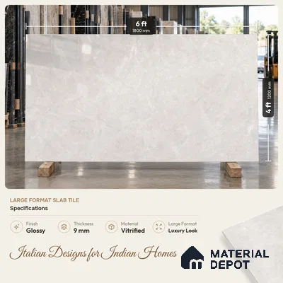 Marble Floor & Wall Tile TL 09640 Derby Gris 6 ft x 4 ft Infinia Finish Vitrified Large Format Tile - 9 mm | 3 Random Design | Suitable For Living Room, Bedroom, Dining Area | Adhesive and Spacers Must be Used During Installation