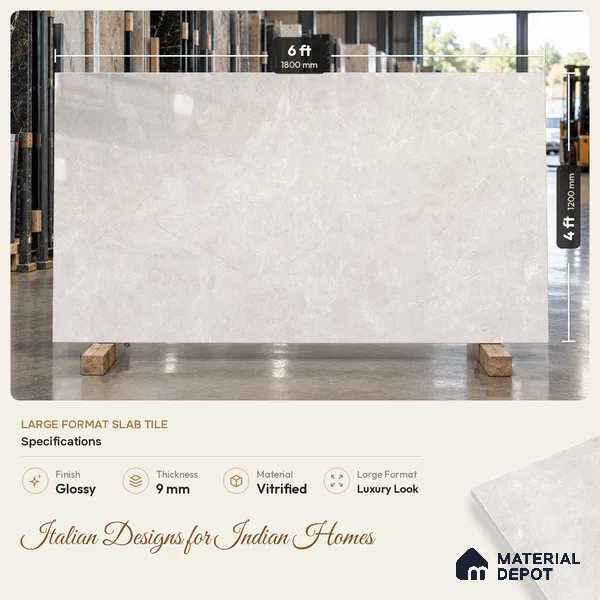 Marble Floor & Wall Tile TL 09640 Derby Gris 6 ft x 4 ft Infinia Finish Vitrified Large Format Tile - 9 mm | 3 Random Design | Suitable For Living Room, Bedroom, Dining Area | Adhesive and Spacers Must be Used During Installation