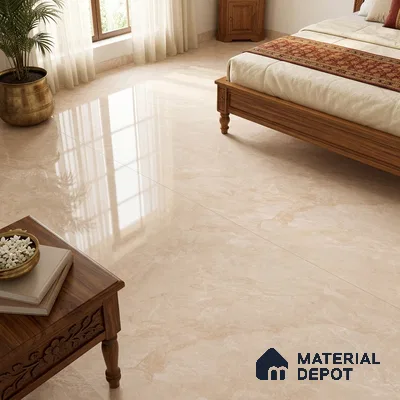 Marble Floor & Wall Tile TL 09641 Indo Beige 6 ft x 4 ft Infinia Finish Vitrified Large Format Tile - 9 mm | 3 Random Design | Suitable For Living Room, Bedroom, Dining Area | Adhesive and Spacers Must be Used During Installation