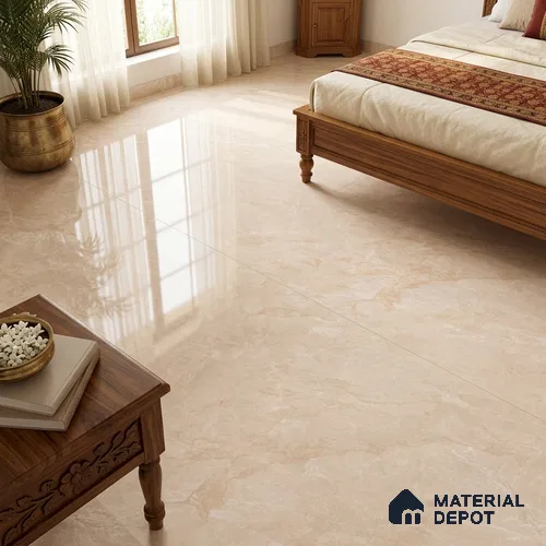 Marble Floor & Wall Tile TL 09641 Indo Beige 6 ft x 4 ft Infinia Finish Vitrified Large Format Tile - 9 mm | 3 Random Design | Suitable For Living Room, Bedroom, Dining Area | Adhesive and Spacers Must be Used During Installation