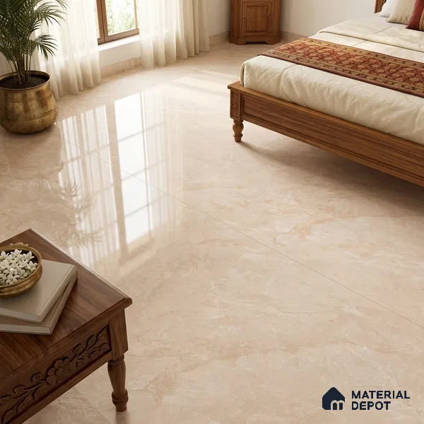 Marble Floor & Wall Tile TL 09641 Indo Beige 6 ft x 4 ft Infinia Finish Vitrified Large Format Tile - 9 mm | 3 Random Design | Suitable For Living Room, Bedroom, Dining Area | Adhesive and Spacers Must be Used During Installation