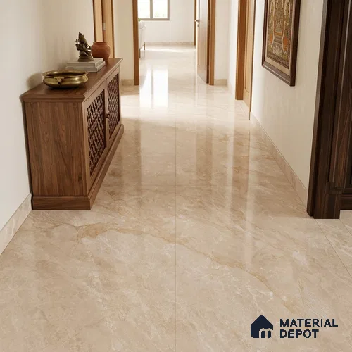Marble Floor & Wall Tile TL 09641 Indo Beige 6 ft x 4 ft Infinia Finish Vitrified Large Format Tile - 9 mm | 3 Random Design | Suitable For Living Room, Bedroom, Dining Area | Adhesive and Spacers Must be Used During Installation
