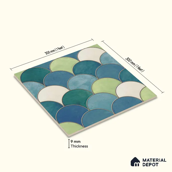 Moroccan Wall & Floor Tile TL 09644 91521 1 ft x 1 ft Ceramic Matte Finish - 9 mm | Suitable For Bathroom, Kitchen, Balcony | Please Expect a Slight Variation of Pattern