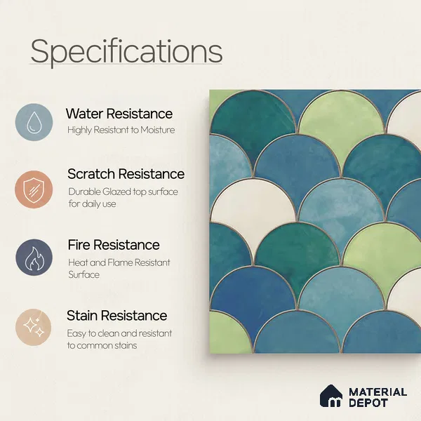 Moroccan Wall & Floor Tile TL 09644 91521 1 ft x 1 ft Ceramic Matte Finish - 9 mm | Suitable For Bathroom, Kitchen, Balcony | Please Expect a Slight Variation of Pattern