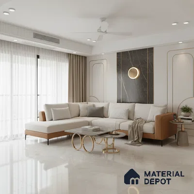 Marble Look Tile TL 09700 6 ft x 4 ft Glossy Finish Vitrified Tile - 9 mm | Adhesive and Spacers Must be Used During Installation