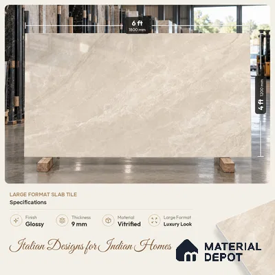 Stone Look Tile TL 09701 6 ft x 4 ft Glossy Finish Vitrified Tile - 9 mm | Adhesive and Spacers Must be Used During Installation