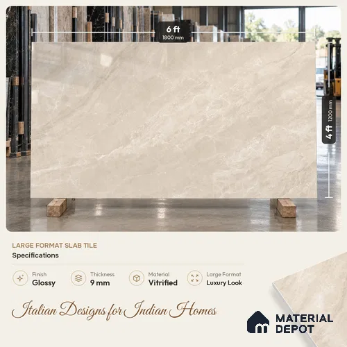 Stone Look Tile TL 09701 6 ft x 4 ft Glossy Finish Vitrified Tile - 9 mm | Adhesive and Spacers Must be Used During Installation