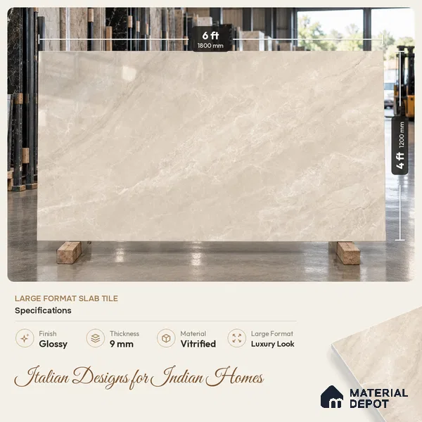 Stone Look Tile TL 09701 6 ft x 4 ft Glossy Finish Vitrified Tile - 9 mm | Adhesive and Spacers Must be Used During Installation