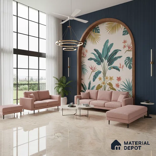 Marble Look Tile TL 09703 6 ft x 4 ft Glossy Finish Vitrified Tile - 15 mm | Adhesive and Spacers Must be Used During Installation