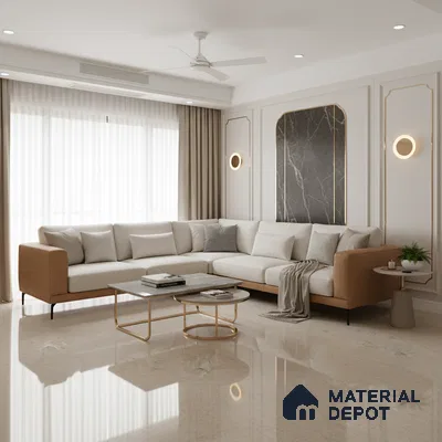 Marble Look Tile TL 09704 6 ft x 4 ft Glossy Finish Vitrified Tile - 15 mm | Adhesive and Spacers Must be Used During Installation