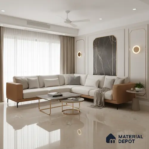 Marble Look Tile TL 09704 6 ft x 4 ft Glossy Finish Vitrified Tile - 15 mm | Adhesive and Spacers Must be Used During Installation