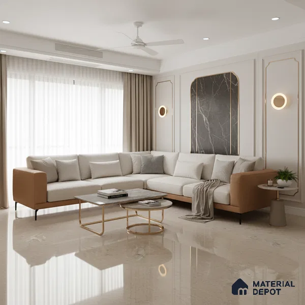 Marble Look Tile TL 09704 6 ft x 4 ft Glossy Finish Vitrified Tile - 15 mm | Adhesive and Spacers Must be Used During Installation