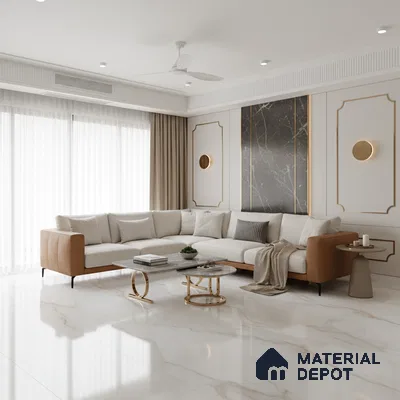 Marble Look Tile TL 09706 6 ft x 4 ft Glossy Finish Vitrified Tile - 15 mm | Adhesive and Spacers Must be Used During Installation