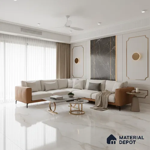 Marble Look Tile TL 09706 6 ft x 4 ft Glossy Finish Vitrified Tile - 15 mm | Adhesive and Spacers Must be Used During Installation