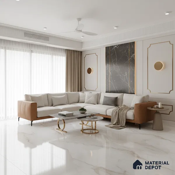 Marble Look Tile TL 09706 6 ft x 4 ft Glossy Finish Vitrified Tile - 15 mm | Adhesive and Spacers Must be Used During Installation