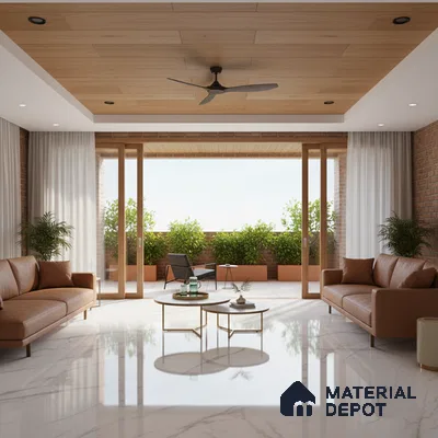Marble Look Tile TL 09708 6 ft x 4 ft Glossy Finish Vitrified Tile - 15 mm | Adhesive and Spacers Must be Used During Installation