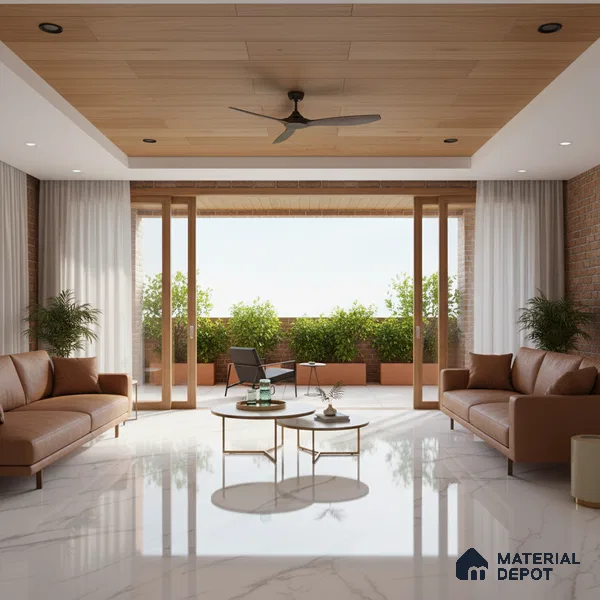 Marble Look Tile TL 09708 6 ft x 4 ft Glossy Finish Vitrified Tile - 15 mm | Adhesive and Spacers Must be Used During Installation