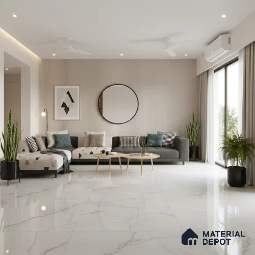 Marble Look Tile TL 09709 6 ft x 4 ft Glossy Finish Vitrified Tile - 15 mm | Adhesive and Spacers Must be Used During Installation