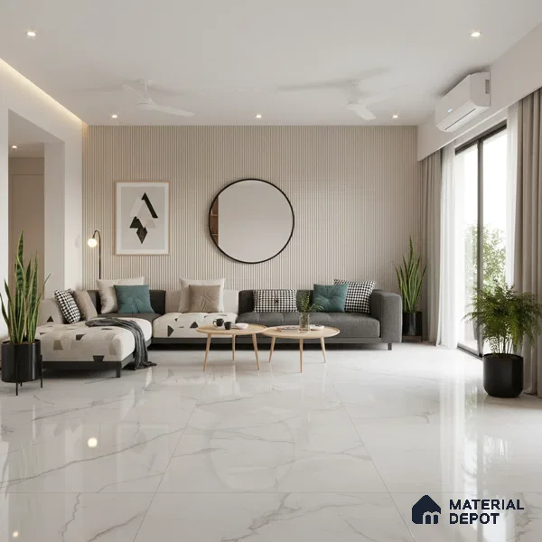 Marble Look Tile TL 09709 6 ft x 4 ft Glossy Finish Vitrified Tile - 15 mm | Adhesive and Spacers Must be Used During Installation