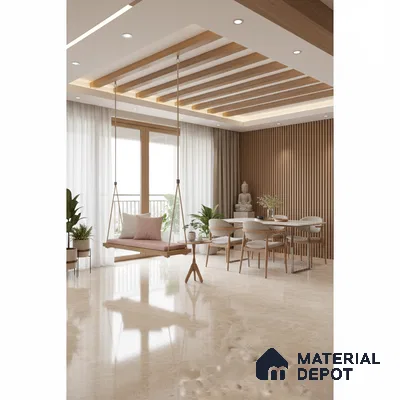 Marble Look Tile TL 09711 6 ft x 4 ft Glossy Finish Vitrified Tile - 15 mm | Adhesive and Spacers Must be Used During Installation